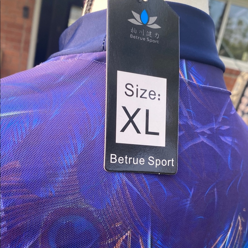 NWT betrue sport 2 pieces swimsuit Blue and White Peacock Feather 🪶 . Size XL . - Picture 5 of 12